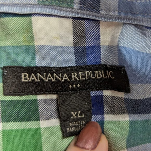 Banana Republic Factory Green/Blue Plaid Long Sleeve Button Down Shirt Size XL - Picture 8 of 13